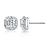 Luxe Cushion Halo Diamond Stud Earrings